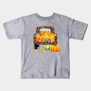 It's fall y'all Autumn Pumpkin Truck Buffalo plaid Kids T-Shirt